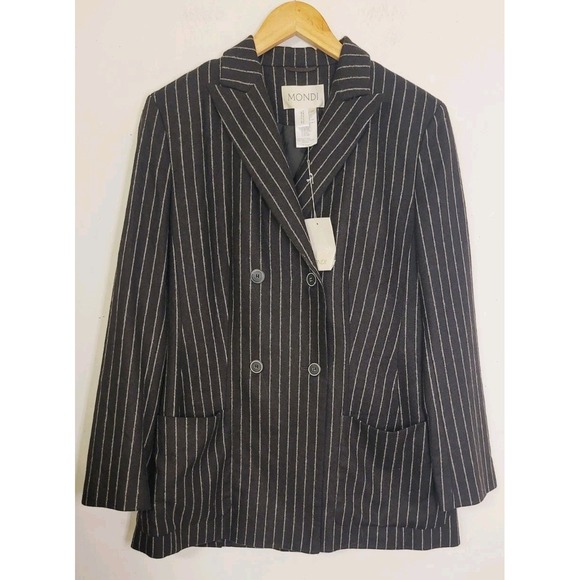 Vintage Mondi Blazer Womens Size 38 Jacket Double-breasted Wool Striped Brown - Picture 1 of 10
